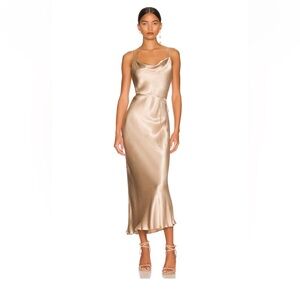 Shona Joy La Lune Bias Cowl Midi Dress Brand New Gold 6